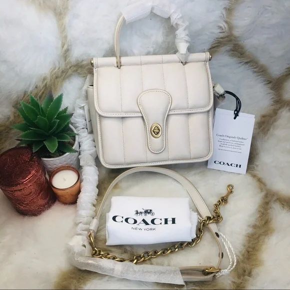 Authentic Brand New Coach Willis Top Handle 18 C3844 Quilting in Chalk Color - Picture 3 of 11